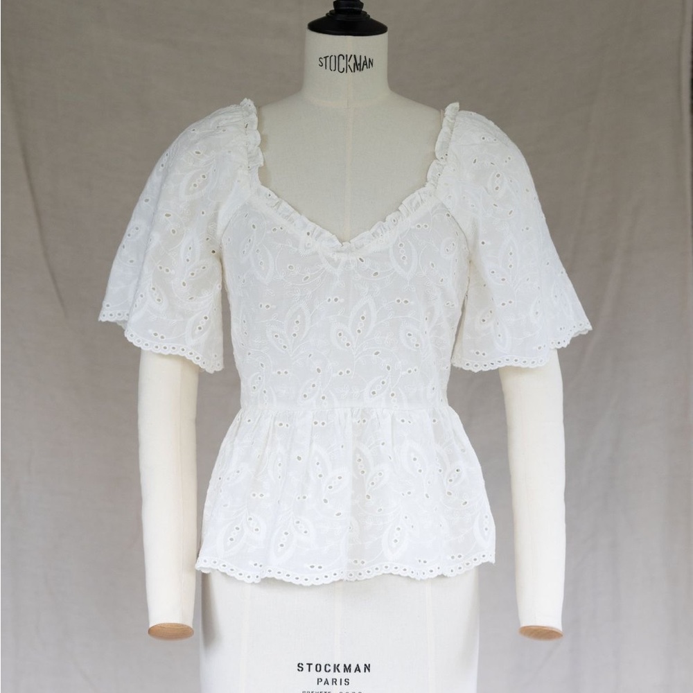 New Silversaga white eyelet peplum top, xs/s, similar to Doen